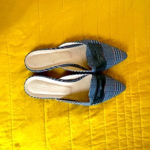 J. Crew Plaid Slides with leather detail - Size 9.5